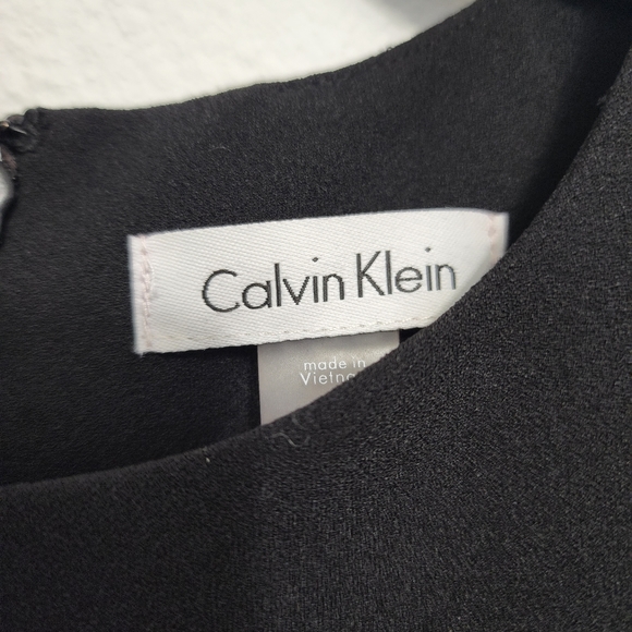 Calvin Klein A-Line Mesh Stripe Black Dress Size 4 - Picture 7 of 10